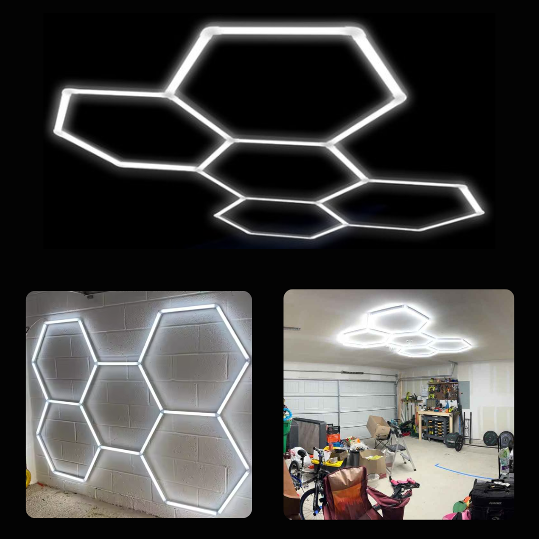 Hexagon LED világítás garázsokhoz és műhelyekhez (122x244 cm)