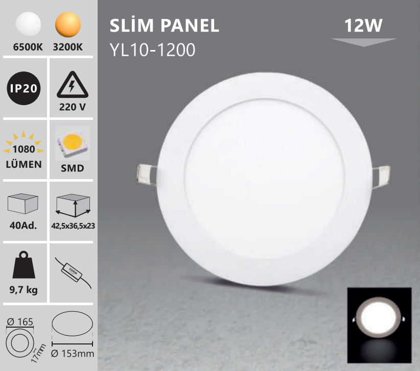 Beépített vékony LED panel - kerek / 2 db-os készlet