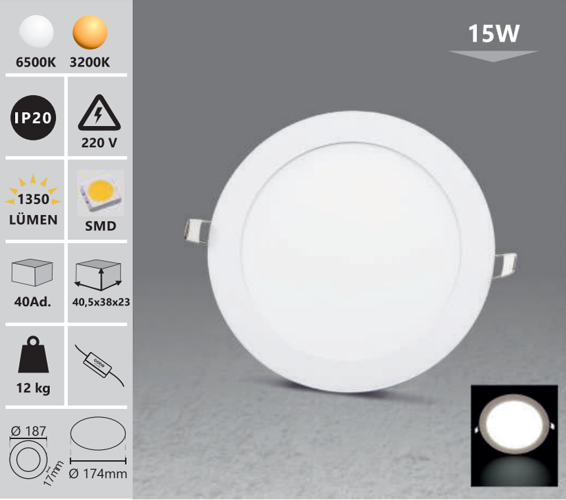 Beépített vékony LED panel - kerek / 2 db-os készlet