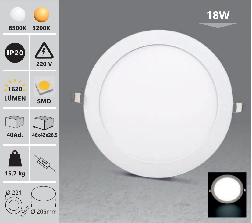 Beépített vékony LED panel - kerek / 2 db-os készlet