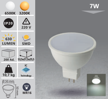 LED izzó MR16 7W